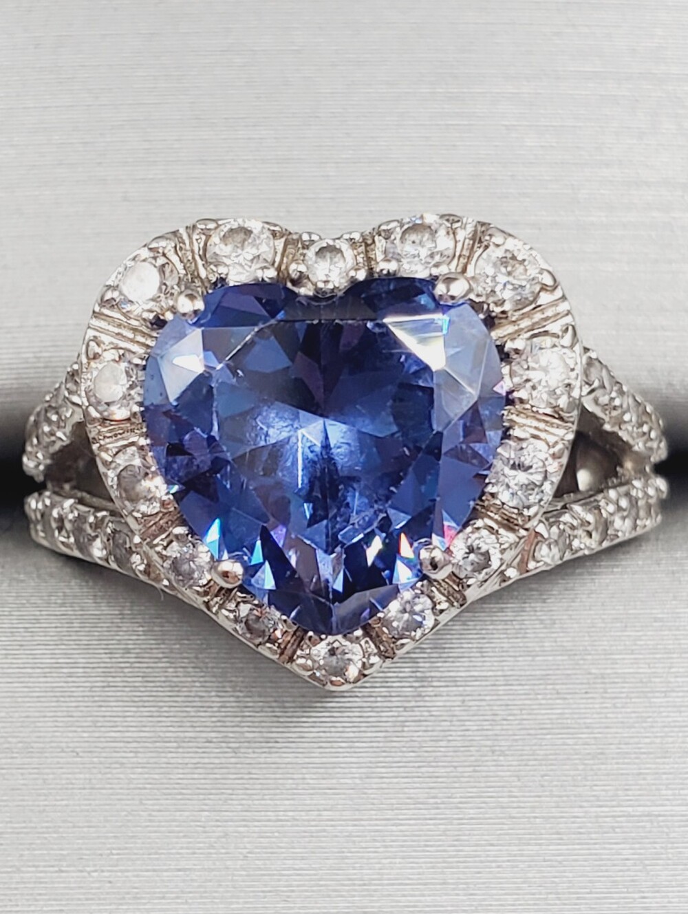 Heart Shaped Tanzanite Halo Ring - 925 Sterling Silver
